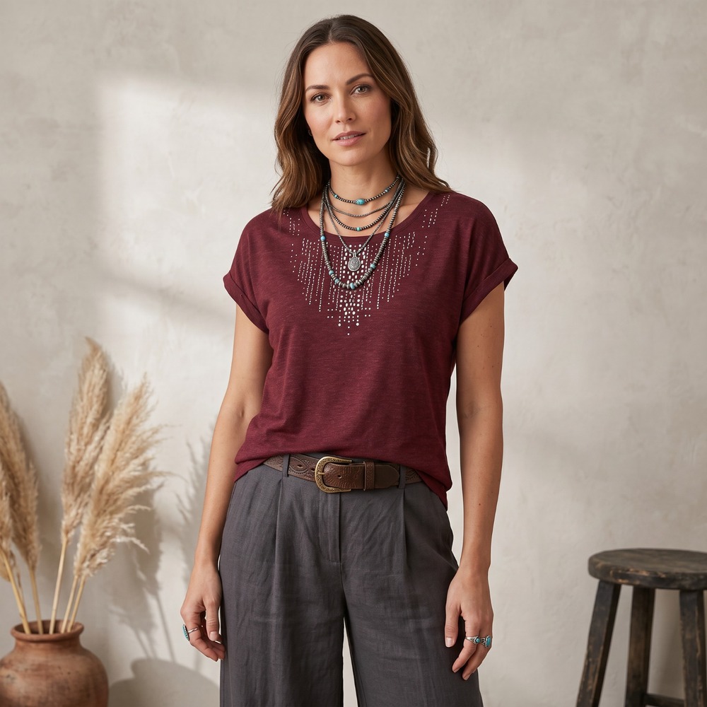 Apt 9 Shimmer Embellished Top Burgundy Whimsigoth Y2K Bedazzled Knit Tee L